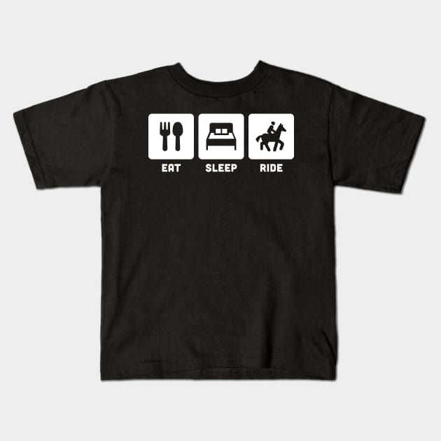 Eat, Sleep, Ride | Funny Horseback Riding Kids T-Shirt by MeatMan